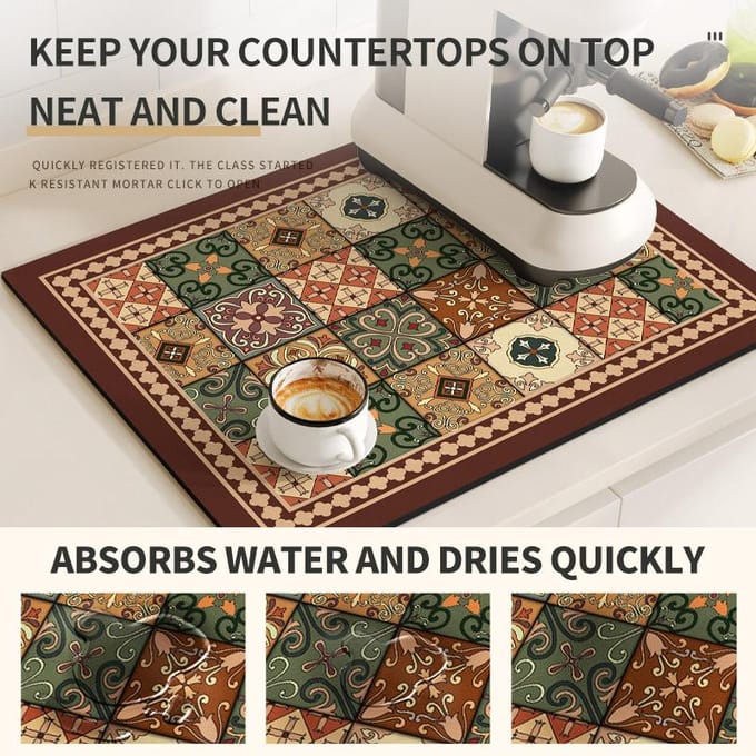 Tapis de machine à café rétro pour égouttoir à vaisselle de cuisine antidérapant, séchage rapide, napperon de table lavable