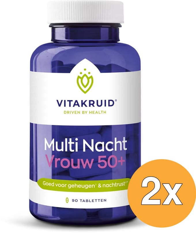 2x Vitakruid Multi Nacht Vrouw 50+ 100% Vegan (90 tabletten)