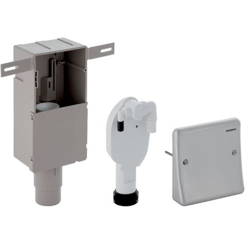 Geberit flush-mounted odor trap for devices, with two connections, wall-mounting box and cover plate 152.233.00.1