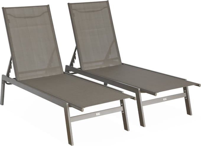 sweeek - Set van 2 ligstoelen in textileen en metaal, 5 posities - flora