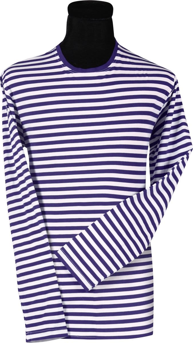 Shirt Gestreept - Unisex - Carnaval - Lange Mouw - Blauw-Wit - Maat L