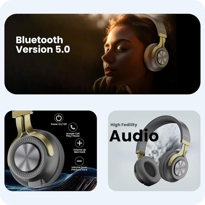 Hammer Bash 2.0 Draadloze Bluetooth Koptelefoon Over-Ear met Microfoon, Diepe Bas, Opvouwbare Koptelefoon, Tot 8 Uur Speeltijd, Bluetooth 5.0 (Grijs) grijs
