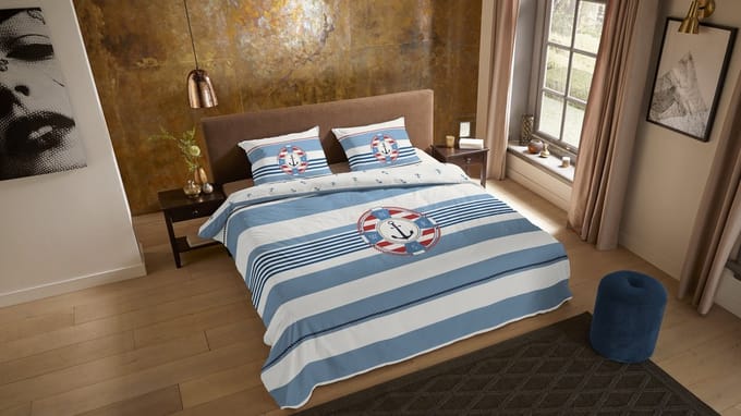 Pure dekbedovertrek maritiem met boei - 2 persoons 200x200/220 cm - Blauw - Microvezel