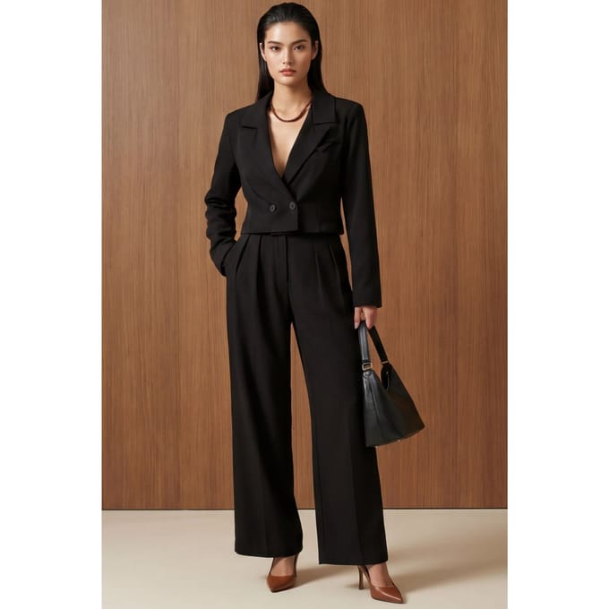 Geknoopte Jas en Plissé Broek Twee-Delige Set
