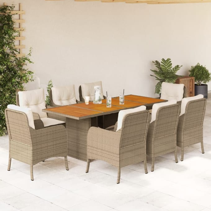 vidaXL - 9-delige - Tuinset - met - kussens - poly - rattan - beige