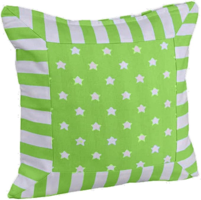 Homescapes Groene Ster Kussenhoes met Gestreepte Rand 45 x 45 cm