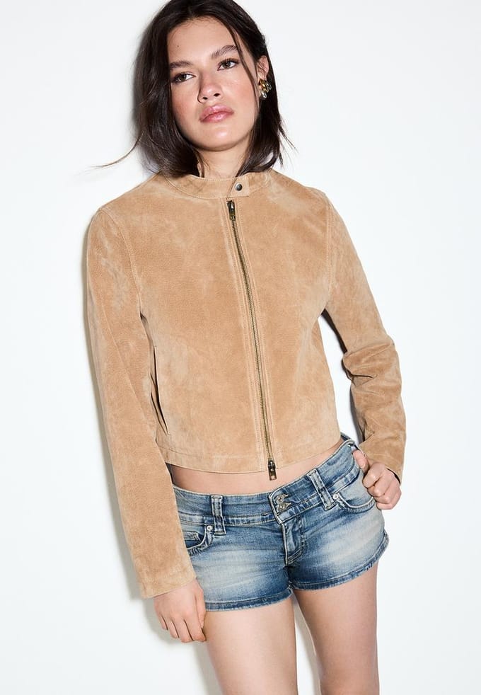 Stradivarius 100% leren motorjack  Steen XL