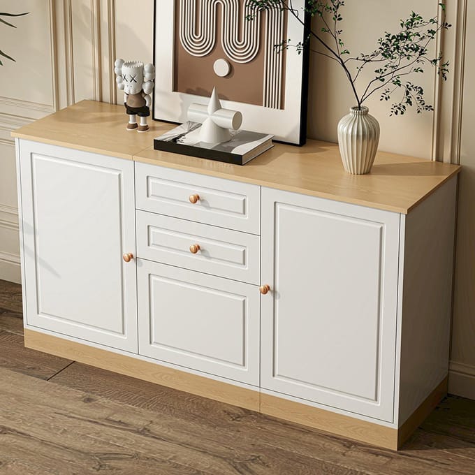 BLACKCOLORS Buffetkast, drie deuren, dubbele lade, geschikt voor de woonkamer en eetkamer, multifunctioneel opbergmeubel.