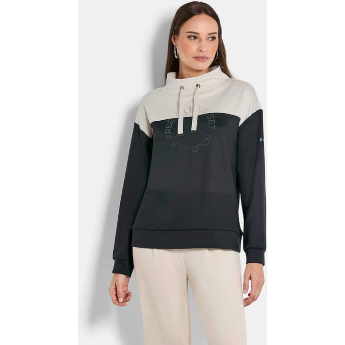 Colour-blocking sweatshirt van functionele stof - zwart / beige - Gr. 46 van Goldner Fashion