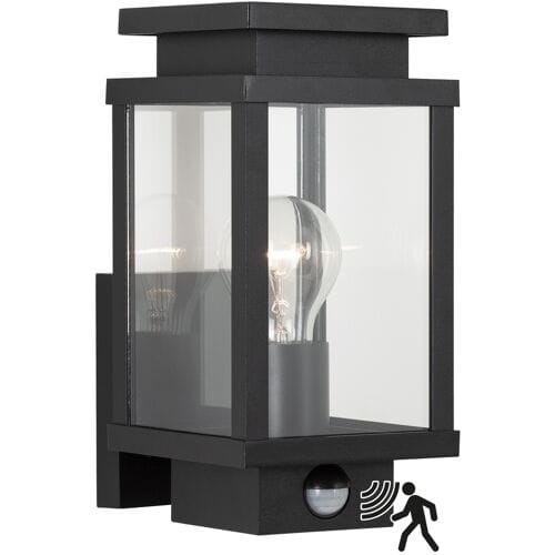 KS Verlichting - wandlamp - Boston - zwart - bewegingssensor - E27 - modern - vierkant - aluminium