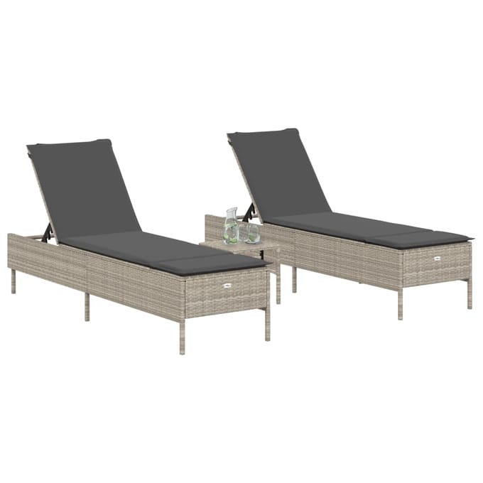 vidaXL - Ligstoelen - 2 - st - met - kussen - poly - rattan - lichtgrijs