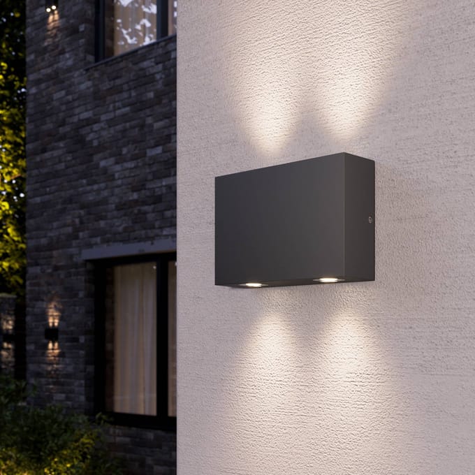 Lucande Vierkante buitenwandlamp Henor met 4 leds