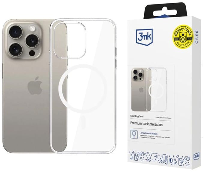 MagSafe-hoes voor Apple iPhone 15 Pro Max, 3MK, Clear MagCase, Transparant