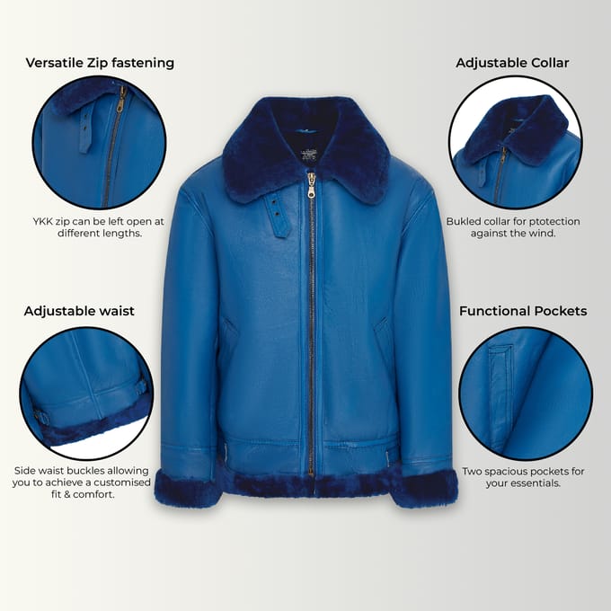 Heren blauw B3 bommenwerper RAF pilotenjack van schapenvacht - Wyndham