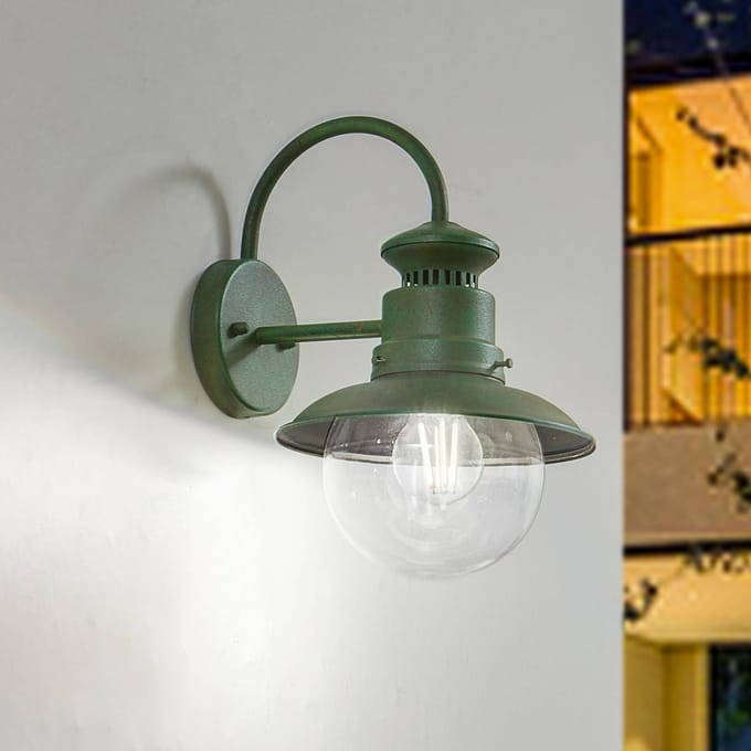 Lindby - Wandlamp buiten - 1licht - Staal, glas - H: 32.8 cm - E27 - groen