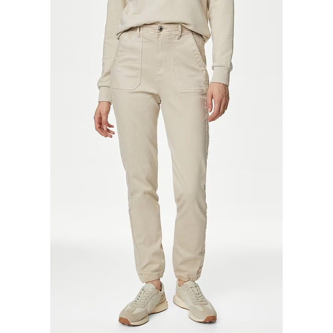 M&S Collection Dames Katoenmix Slim Fit Enkel Grazer Joggers Beige