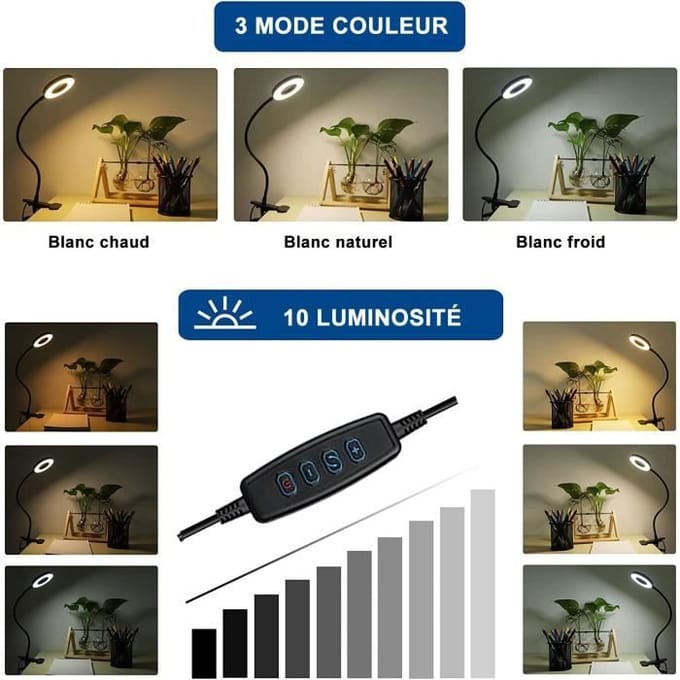 Bureaulamp - AUDBURN - 48 LED Flexibel 360° - 3 Verlichtingsmodi - USB Oplaadbaar