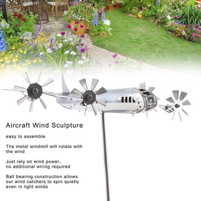 Dailygoods- Windsculptuur Vliegtuigen - Tuin Decor - Roestvrij Staal