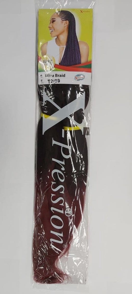 X-PRESSION -ULTRA BRAID SYNTHETISCH VLECHTHAAR KLEUR -T1B/39 - ZWARTBRUIN/BORDEAUXROOD