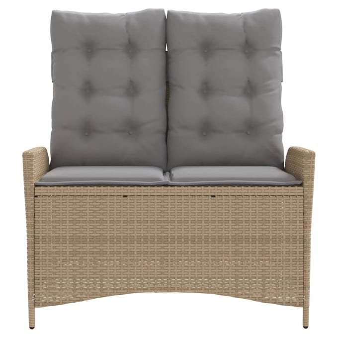 vidaXL - Tuinbankje - verstelbaar - met - kussens - poly - rattan - beige