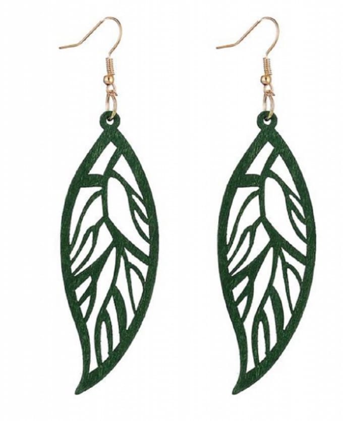 Zilveren- groen -hout- oorbellen -Cadier -blad - Charme Bijoux