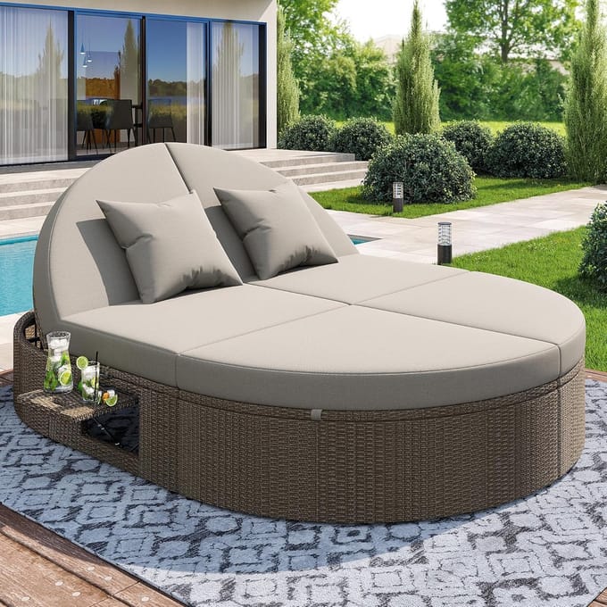 Luxe Dubbel Rattan Zonne-eiland Tuinbed – 200x140 cm – Industrohome