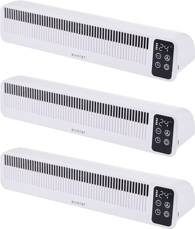 Evolar Radiator Ventilator Draadloos - 3 stuks - 3W - Wit - 5200 mAh accu - met timer en Slimme Modus - Kachelventilator - EVO-RFW03
