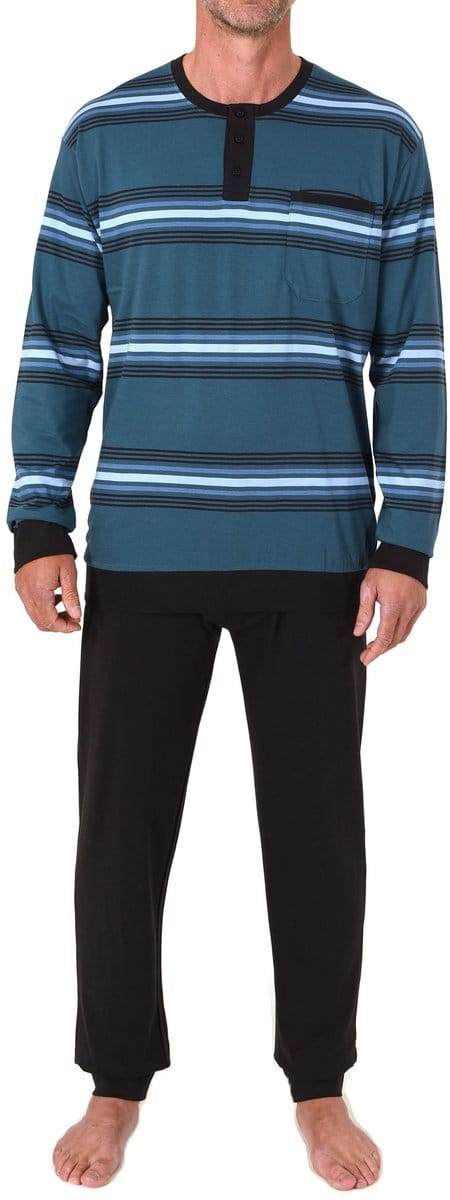 Normann herenpyjama lang met manchetten in een gestreepte look - ook in grote maten