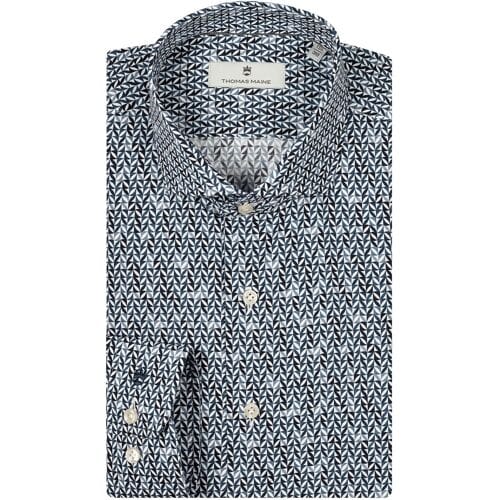 Thomas Maine Overhemd Geometric Pattern Poplin Roma Modern Kent Navy-Wit / male