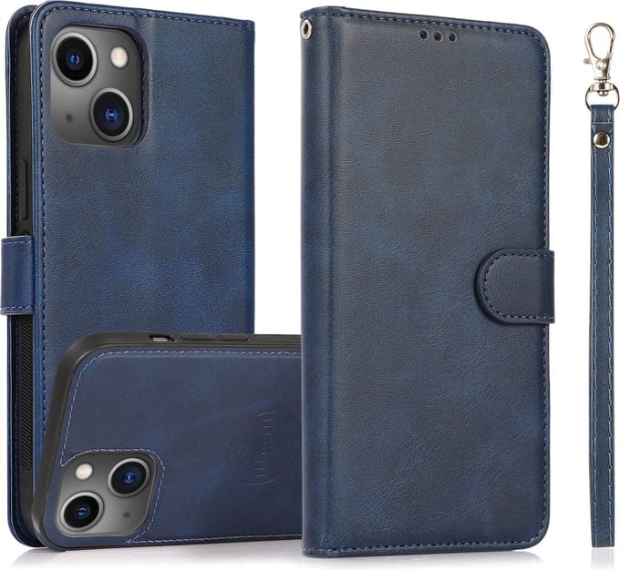 Perfeqt geschikt voor iPhone 14 Plus Uitneembare leer BookCase Hoesje - Antic Blue