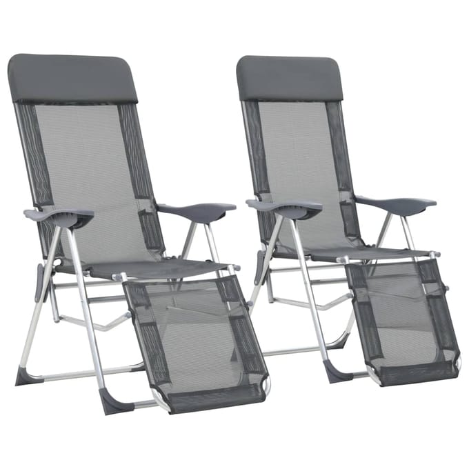 vidaXL - Campingstoelen - met - voetensteun - 2 - st - inklapbaar - textileen - grijs