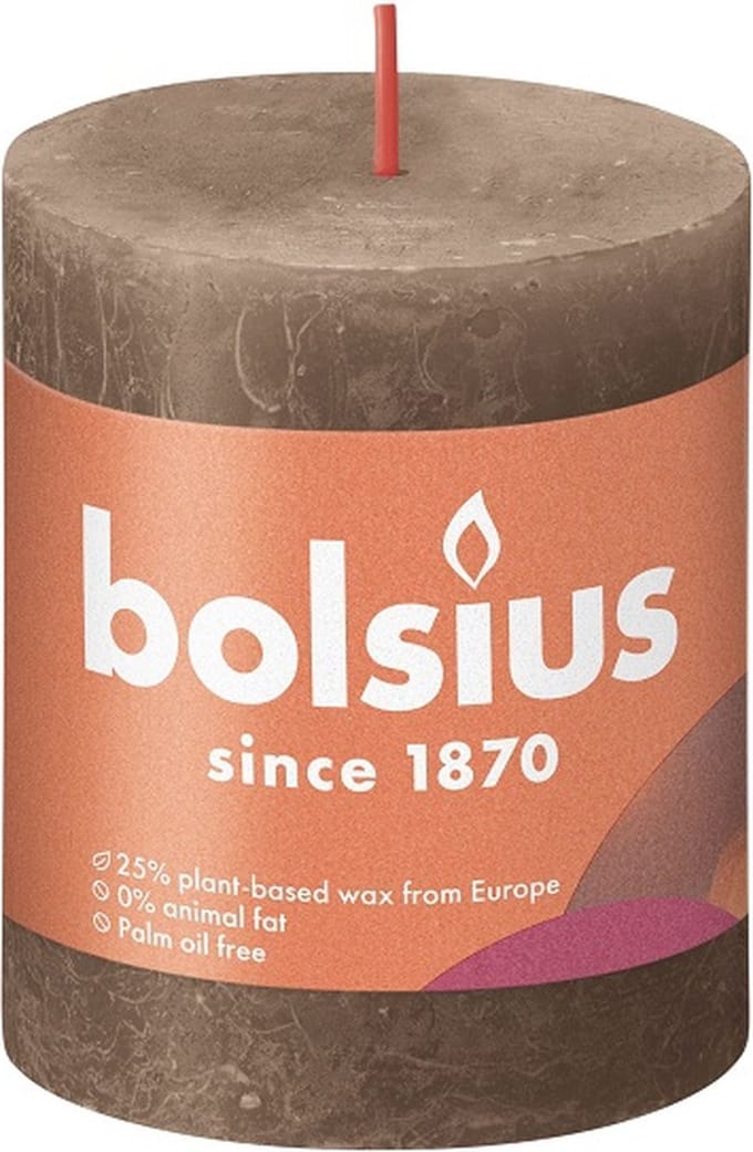 4 stuks Bolsius suede bruin rustiek stompkaarsen 80/68 (35 uur) Eco Shine Suede Brown