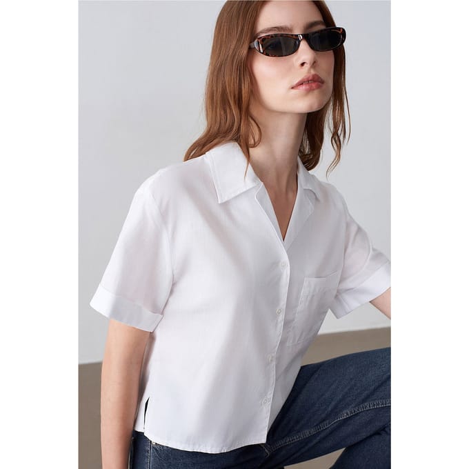 Dames Katoenen Poplin Crop Shirt