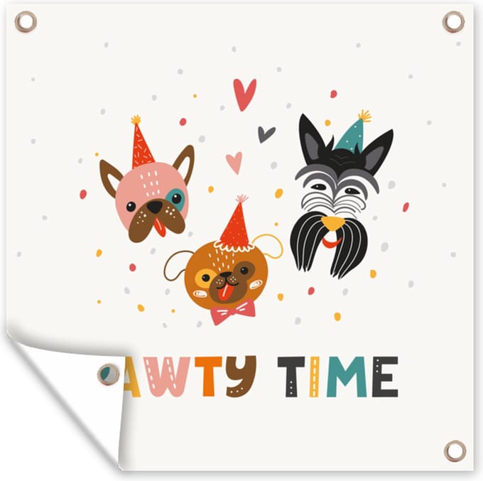 Tuindoek Quotes - Feest - Honden - Spreuken - Pawty time - 100x100 cm