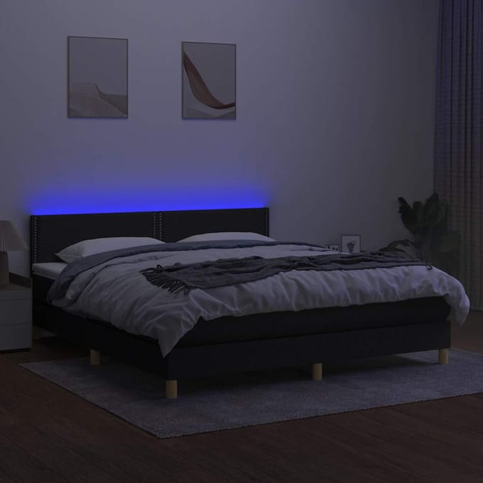 vidaXL - Boxspring - met - matras - en - LED - stof - zwart - 180x200 - cm