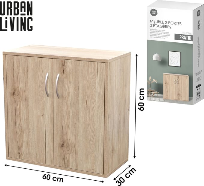 “PRATIK” Kast met 3 planken en 2 deuren 60×30×H60 cm