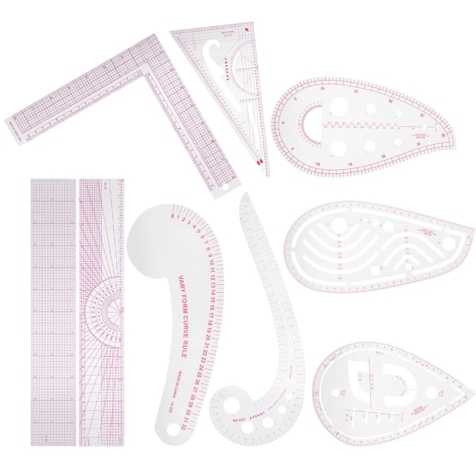 Ensemble de 9 règles polyvalentes pour vêtements, règle droite et courbe, gabarit de dessin pour couture et couture white