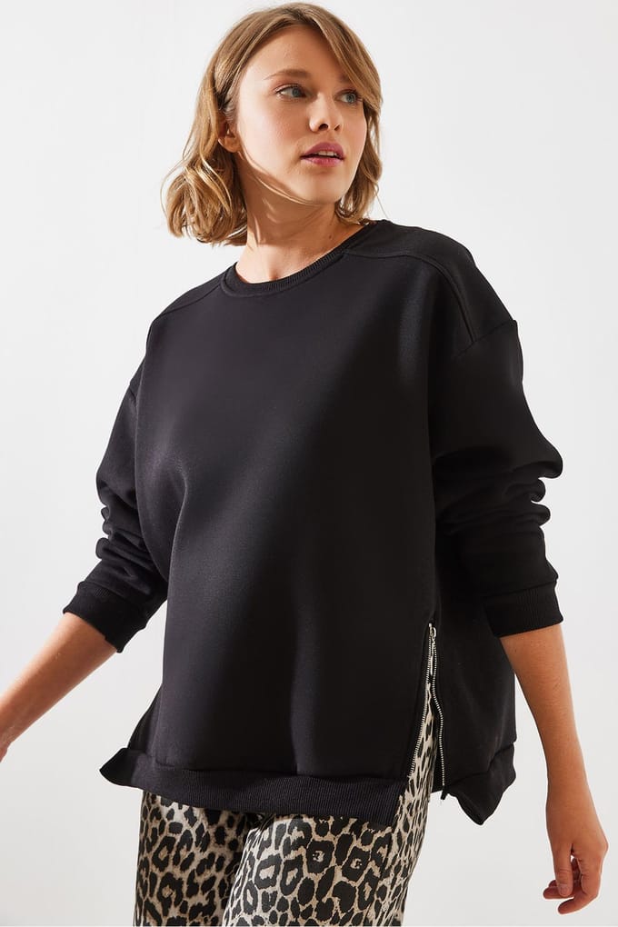 Sweater met Ritsdetail en Ronde Hals