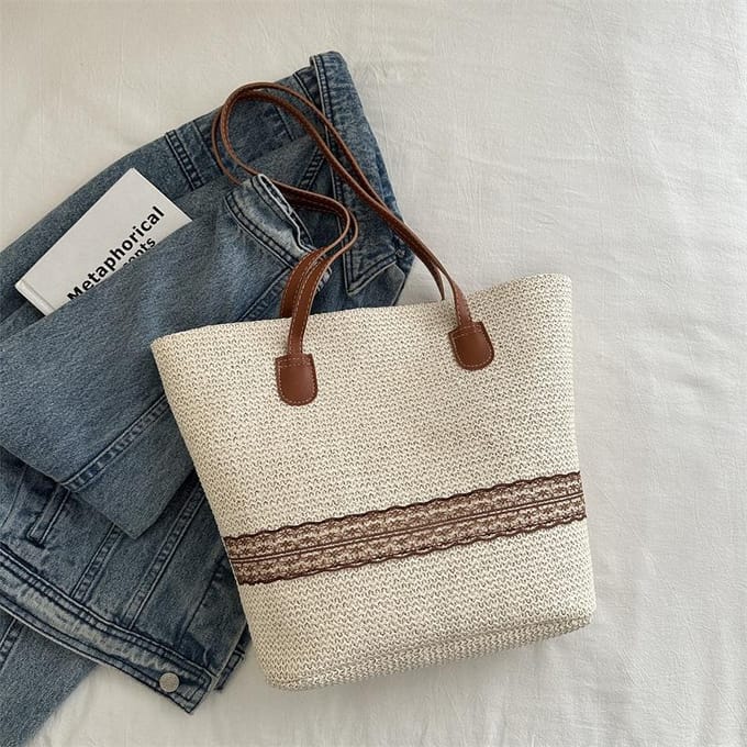 Weven Stro Geweven Tas voor Dames Grote Capaciteit Nieuwe Zomer Eenvoudige Schoudertas Strand Draagtas black