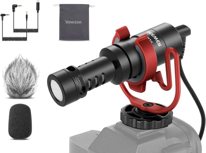 Professionele Plug & Play Vlog Microfoon met Supercardioïde, 3.5mm TRS en USB C OTG Kabel voor iPhone, Samsung en Mac