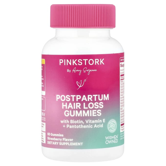 Roze Ooievaar, Postpartum Haaruitval Gummy, Aardbei, 60 Gummy Snoepjes