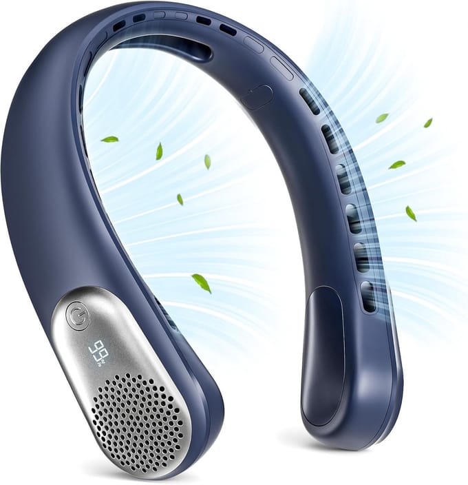 Nekventilator, LED-display, USB-oplaadbare draagbare ventilator, 360° ventilator, instelbare ventilator met drie snelheden - blauw
