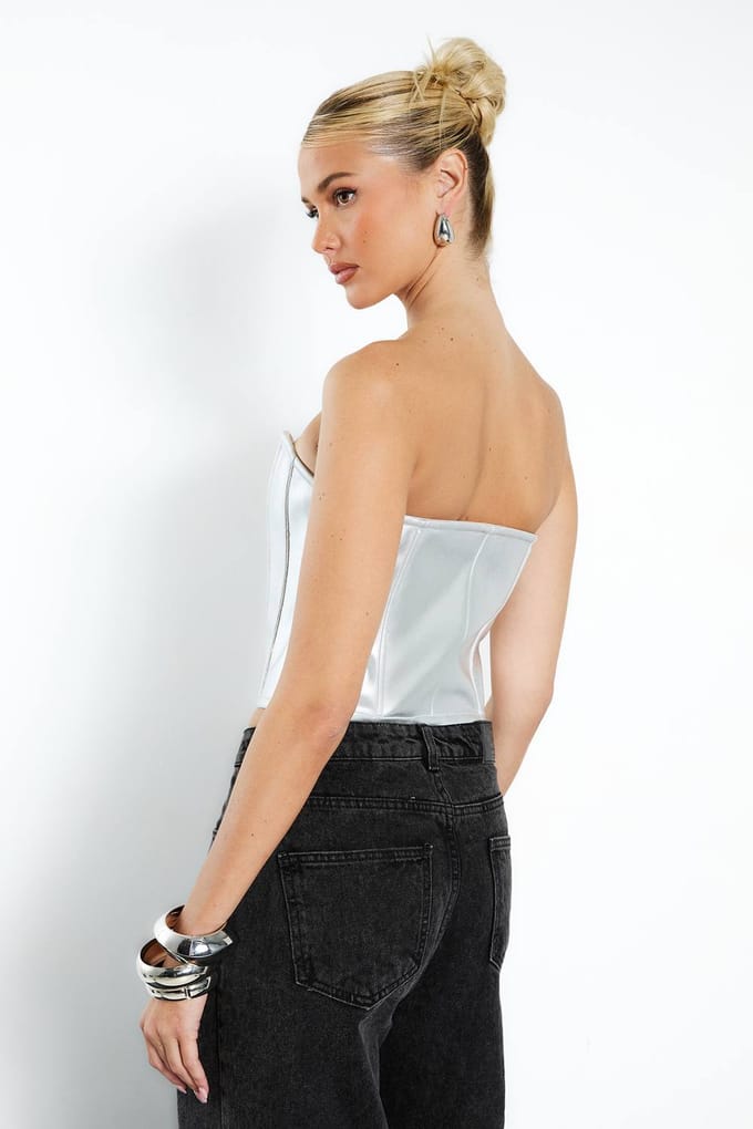 boohoo Dames Bandage Rits Voorkant Detail Korset | Silver | Maat: 8