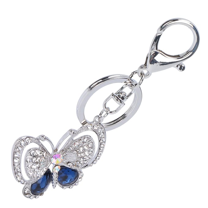 Sleutelhanger Vlinder Zinklegering Strass Steentjes Glanzende Hanger voor Dames Tas Auto Interieur wit