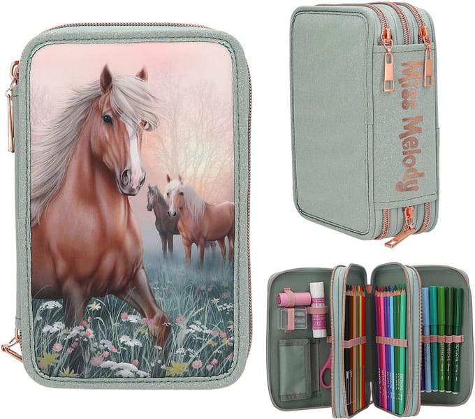 Miss Melody 3-vaks etui ROMANTIC FIELDS Pennenzakken en -etui's
