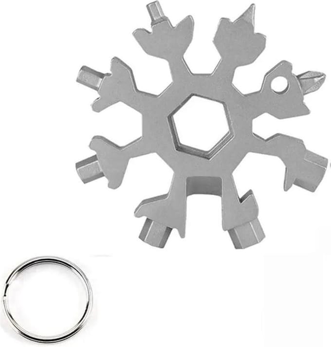 DW4Trading 19-in-1 Multitool - Sneeuwvlok - Gereedschap - Sleutelhanger - Schroevendraaier - Zilver