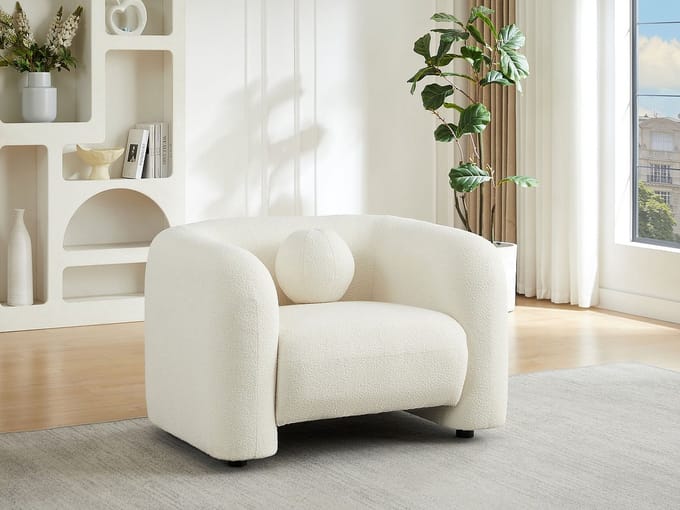 Vente-unique Fauteuil in ivoor wit bouclé stof OVOTAS