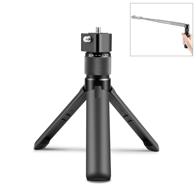 Multifunctioneel Draaibaar Handvat Desktop Statief met Dubbele 1/4 inch Schroeven Vervanging voor Insta360 zwart