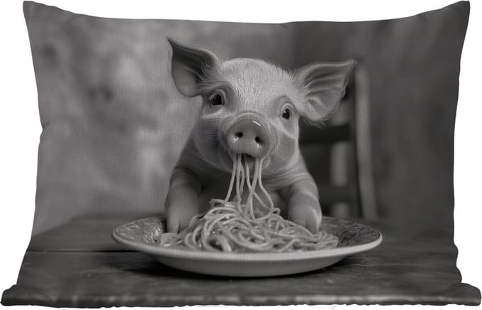 Buitenkussens - Varken - Schattig - Spaghetti - Zwart wit - Dier - 60x40 cm - Weerbestendig