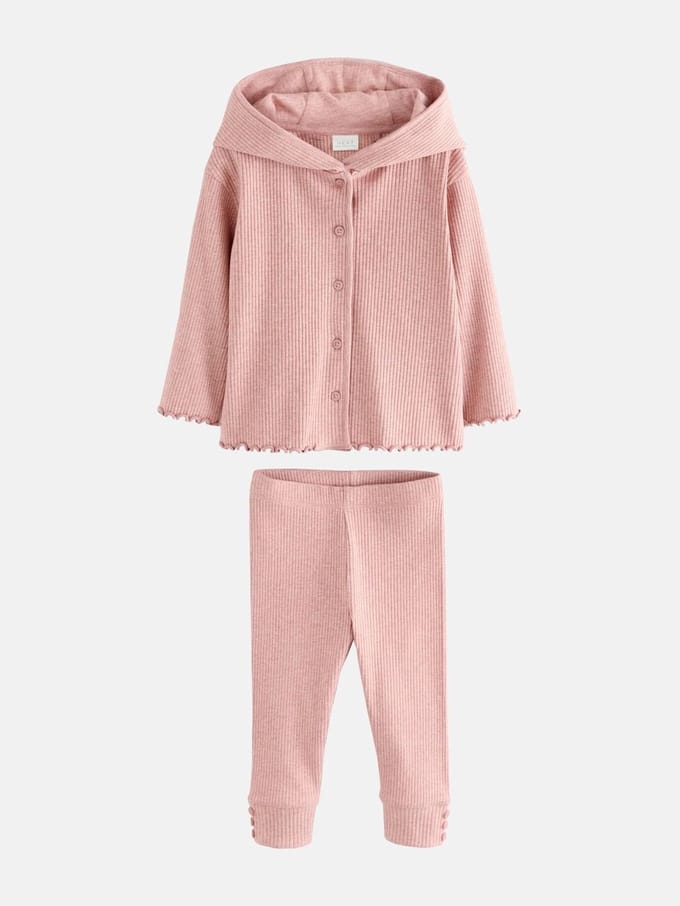 Next - Meisjes - Set van geribbeld vest met capuchon en legging - Roze